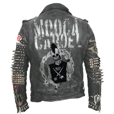 Mooca Caboel Punk Patch Studded Leather Jacket