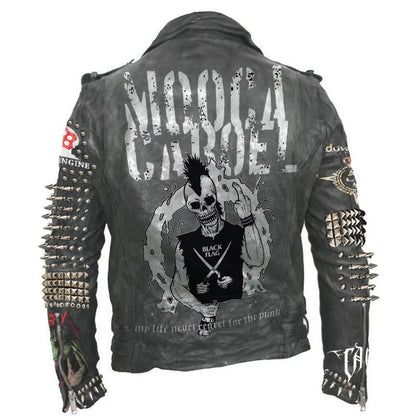 Mooca Caboel Punk Patch Studded Leather Jacket