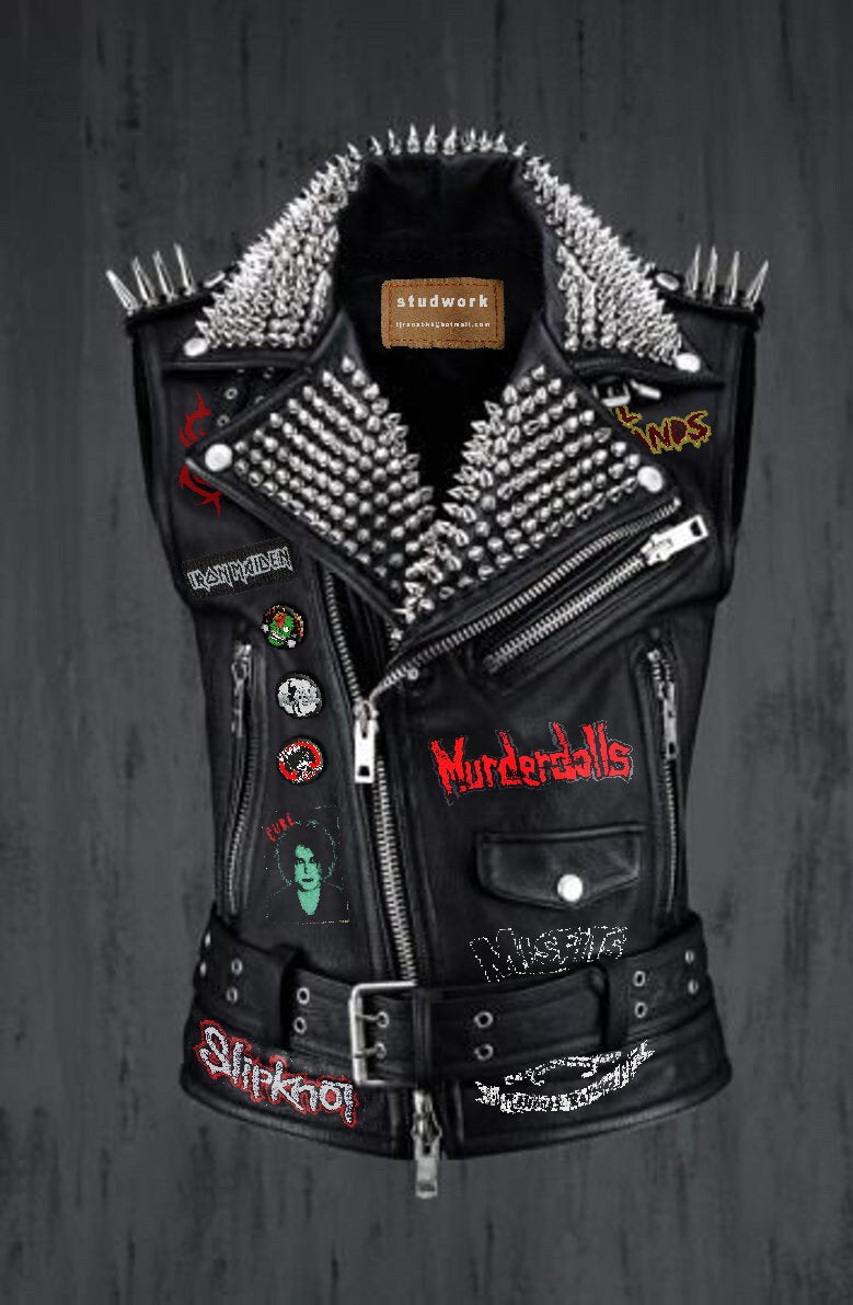 Grave Riot Patchwork Studded Gothic Biker Jacket