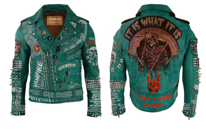 Green Studded Leather Women