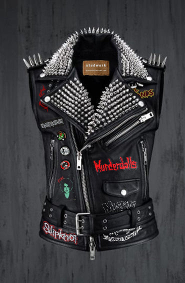 Grave Riot Patchwork Studded Gothic Biker Jacket