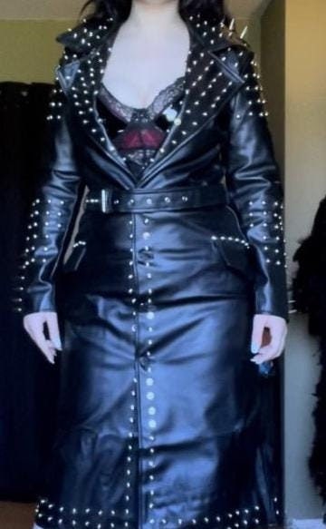 Black Silver Studded Leather Coat
