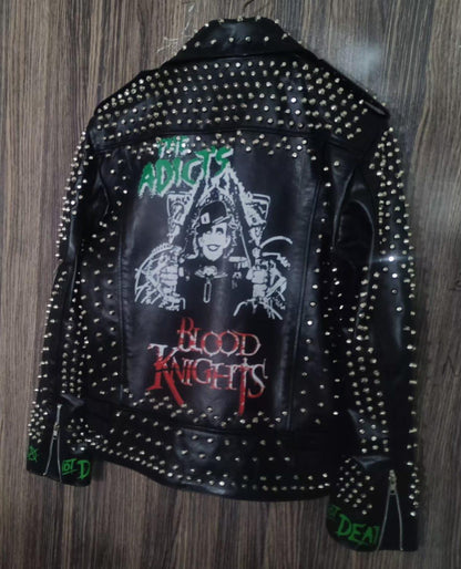 Silver Studded Patches Punk Leather Jacket