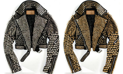 Pair Black Leather Jacket with Golden and Silver Studs