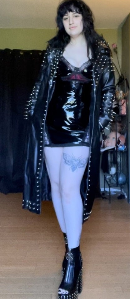 Black Silver Studded Leather Coat