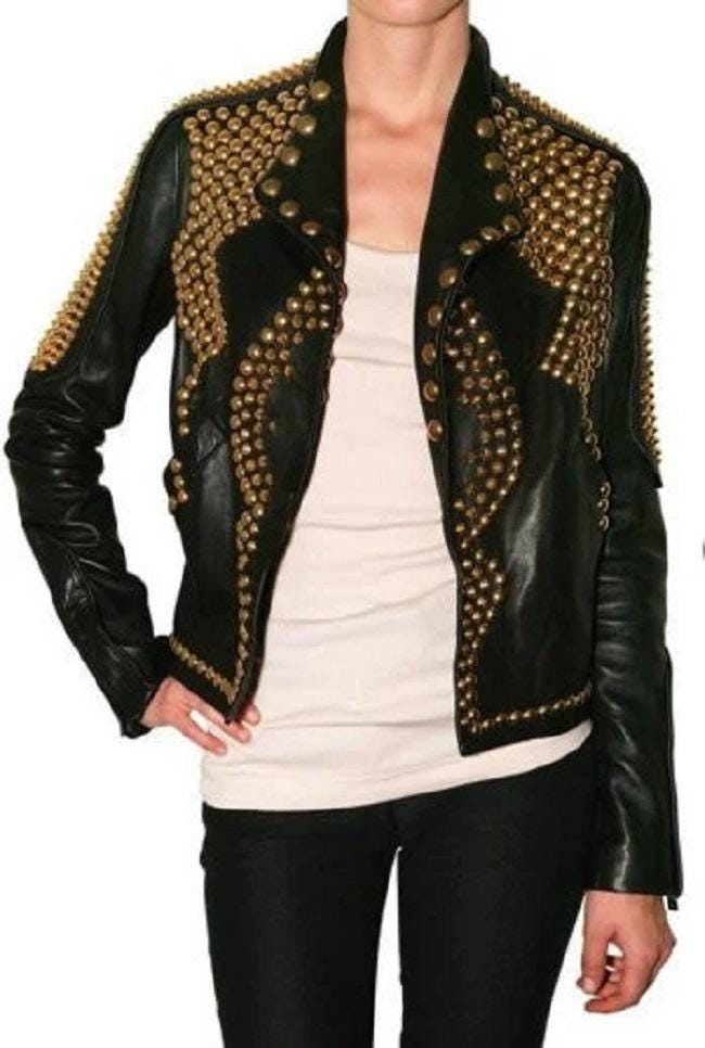 Golden Studded Leather Jacket