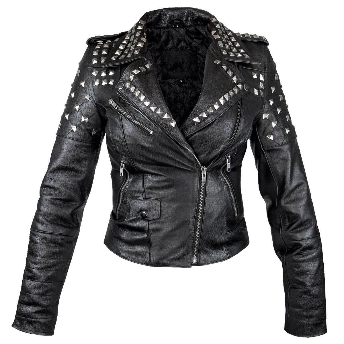 Black Leather Jacket with Silver Pyramid Studs