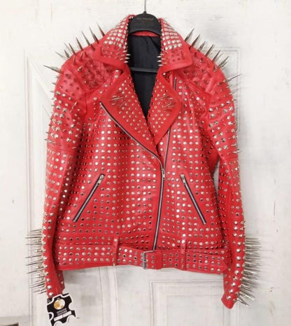Dominant Red Leather Biker Jacket