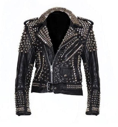 Black Ignition Spiked Brando Leather Jacket