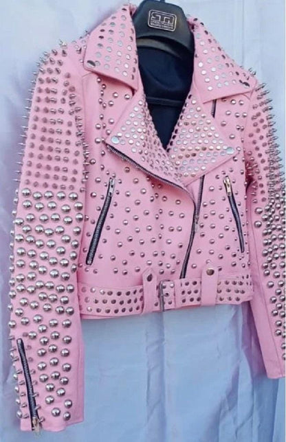 Silver Studs Spiked Pink Jacket (495)