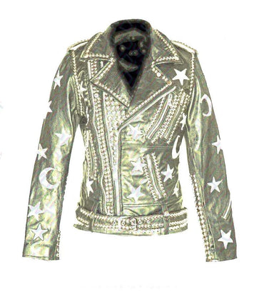 Stars & Moons Patches Leather Jacket