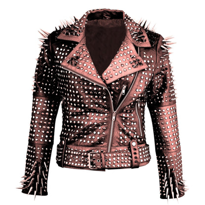 Bold Pinkish Beige Leather Jacket