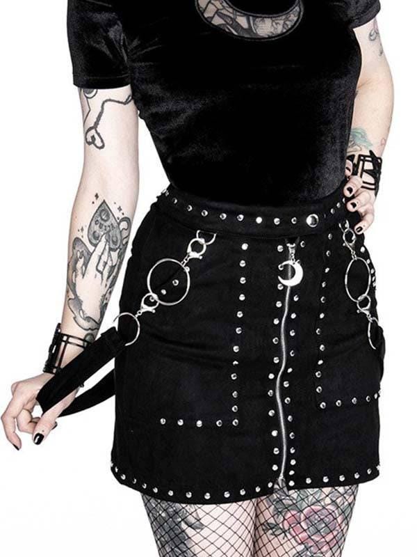 Striking Black Suede Leather Skirt