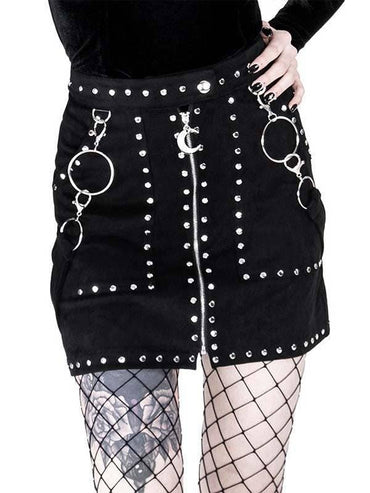Striking Black Suede Leather Skirt