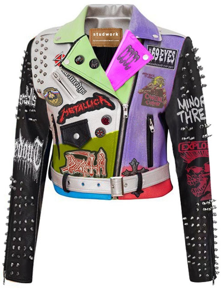 Anarchy Muse Multicolor Punk Patchwork Leather Jacket