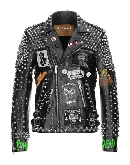 “Punk Royalty” Studded Patchwork Leather Jacket