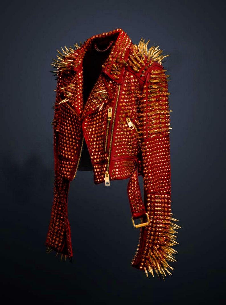 Red Golden Spike Brando Biker Jacket