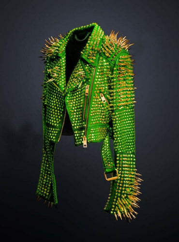 Green Golden Spike Brando Biker Jacket