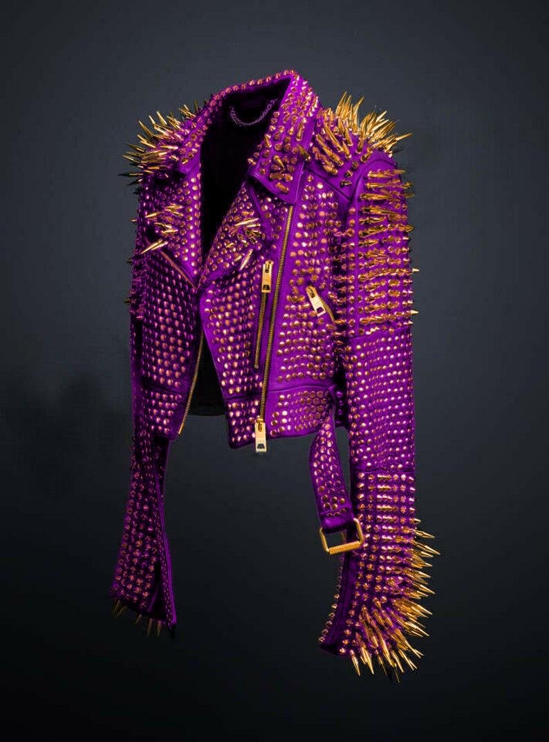 Magenta Riot Brando Spiked Leather Jacket