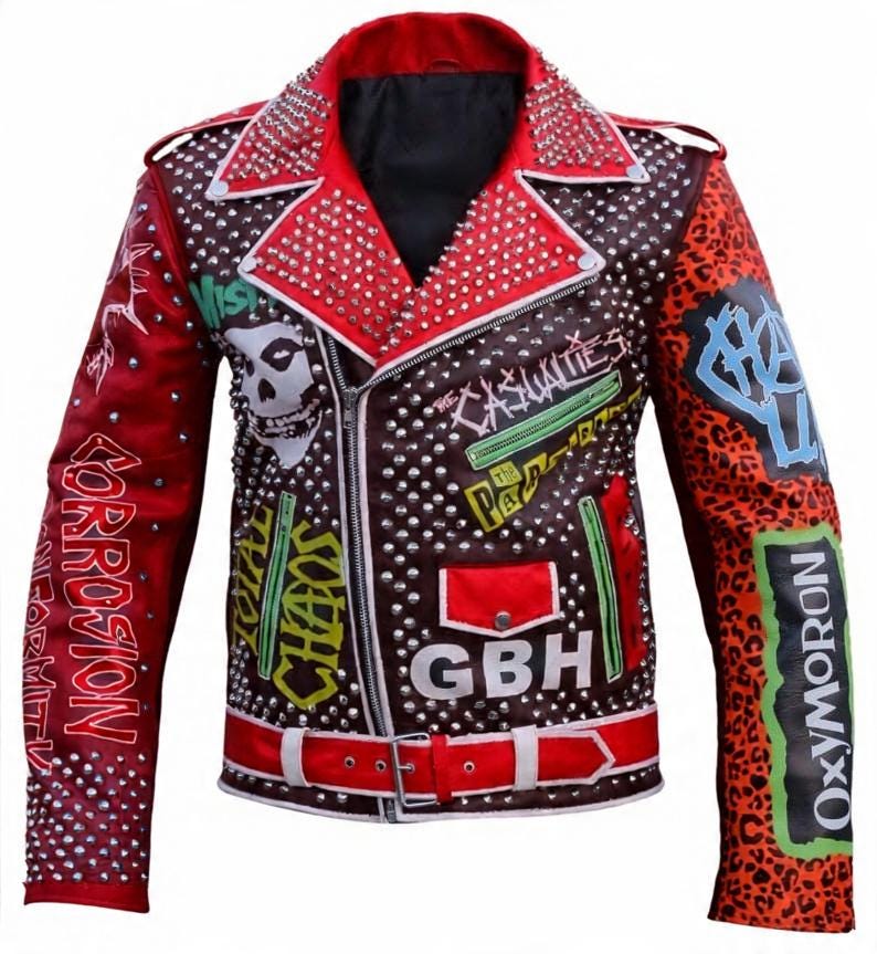Red Punk Studded Brando Biker Jacket