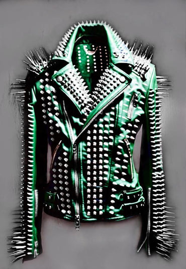 Emerald Green Spiked Brando Biker Leather Jacket