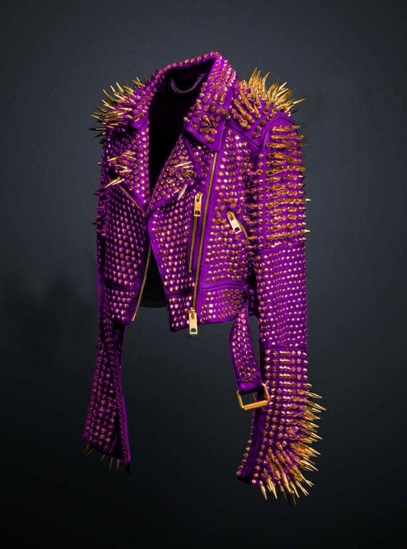 Magenta Riot Brando Spiked Leather Jacket
