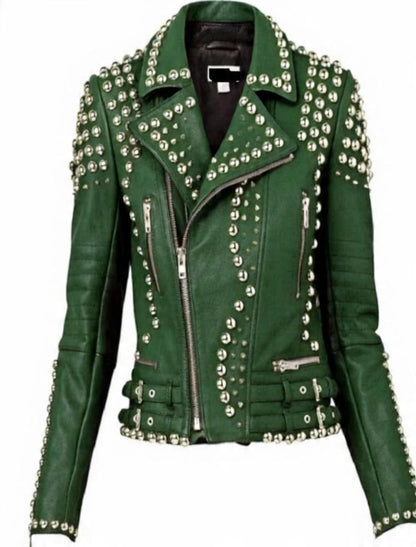 Emerald Green Studded Brando Biker Jacket