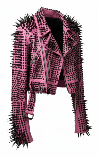 Blush Anarchy Spiked Leather Biker Jacket