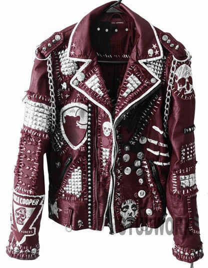 Rocker's Maroon Leather Punk Jacket