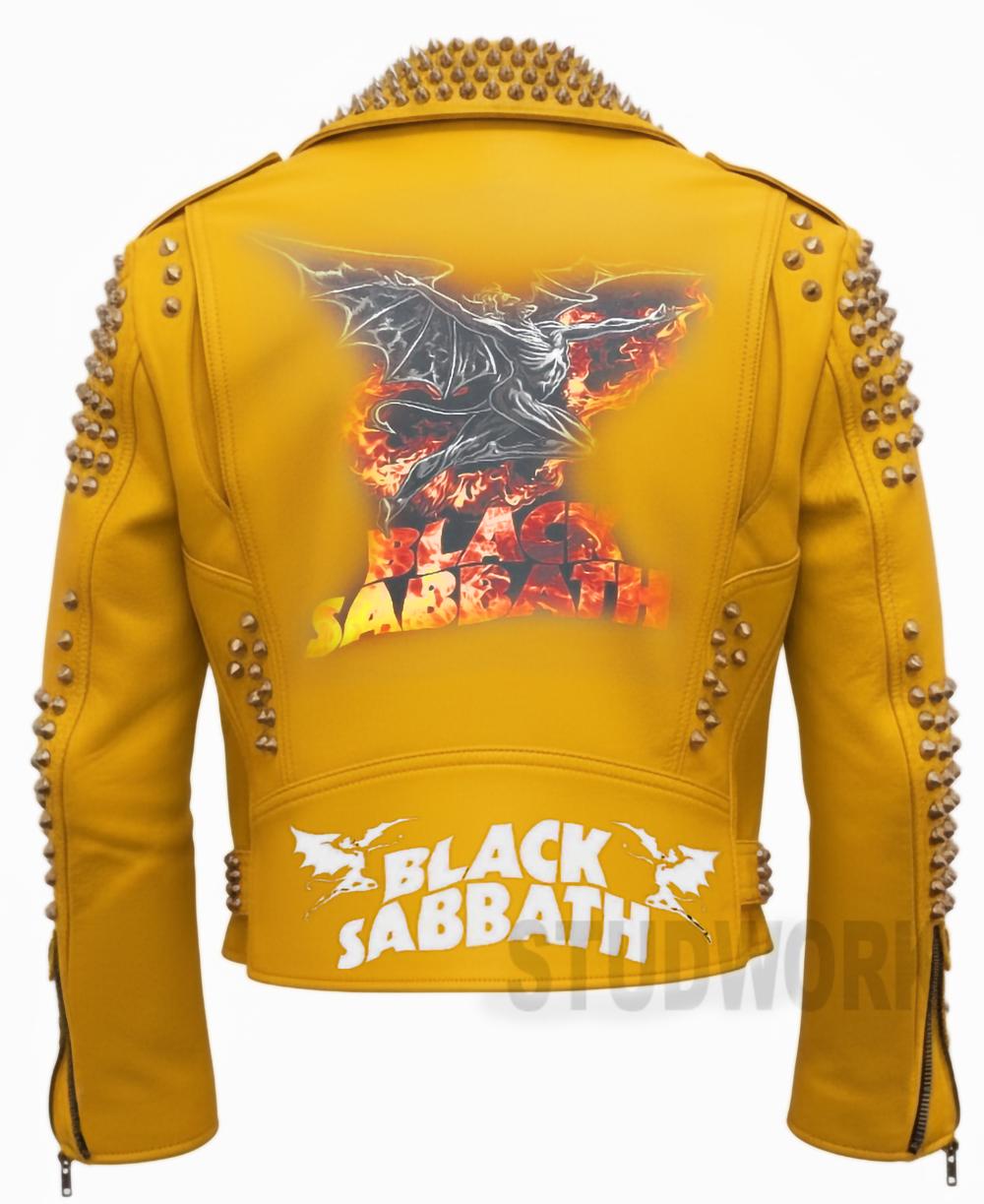 Yellow Cow Leather Men Punk Jacket