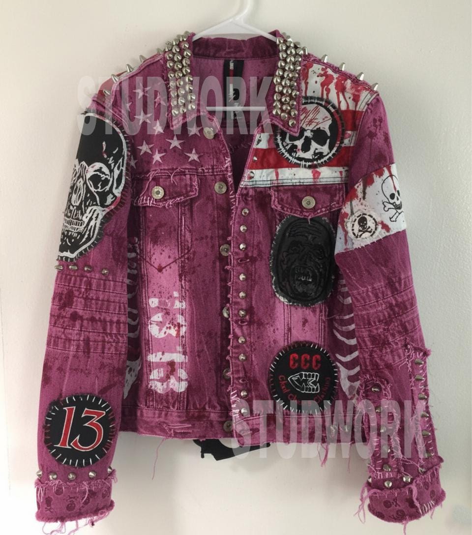 Blood Signal in Dust Thread Men’s Magenta Denim Jacket