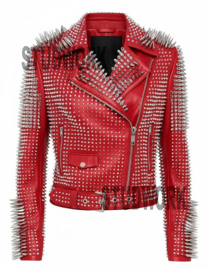 Punk Rocker Flame Veil Red Leather Jacket