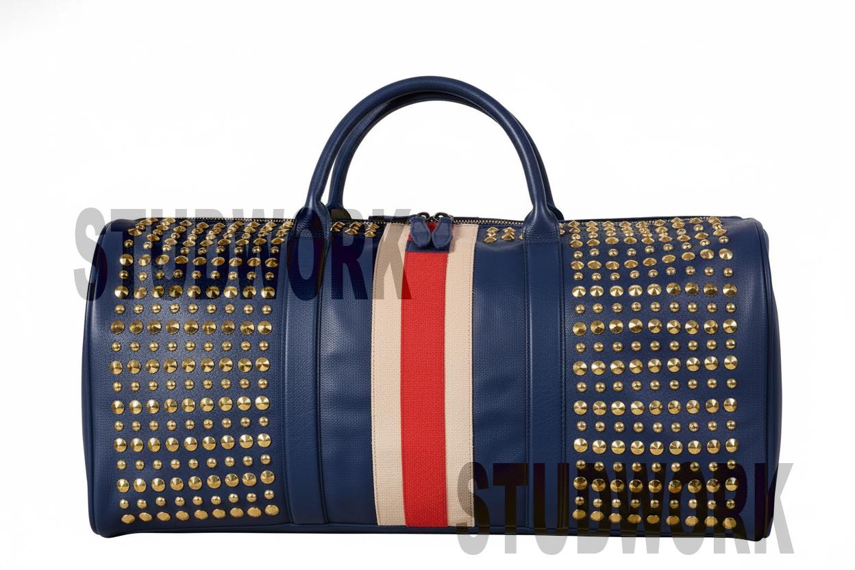 Grid Hide Blue Studded Duffel Bag