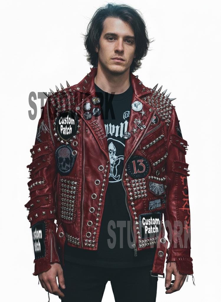 Red Ghost Gang Rider's Heavy Studs Calf Leather  Jacket