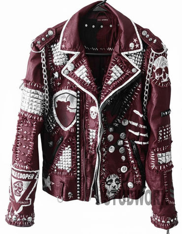 Rocker's Maroon Leather Punk Jacket