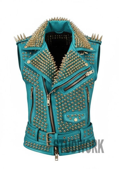 Gold Spikes and Studs Handmade Sleeveless Punk Vest