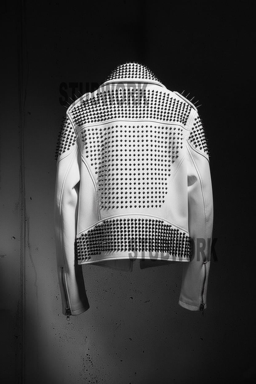 Steampunk White Leather Jacket