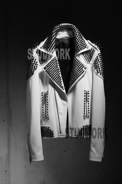 Steampunk White Leather Jacket