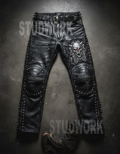 Inferno Skull Spiked Leather Pants