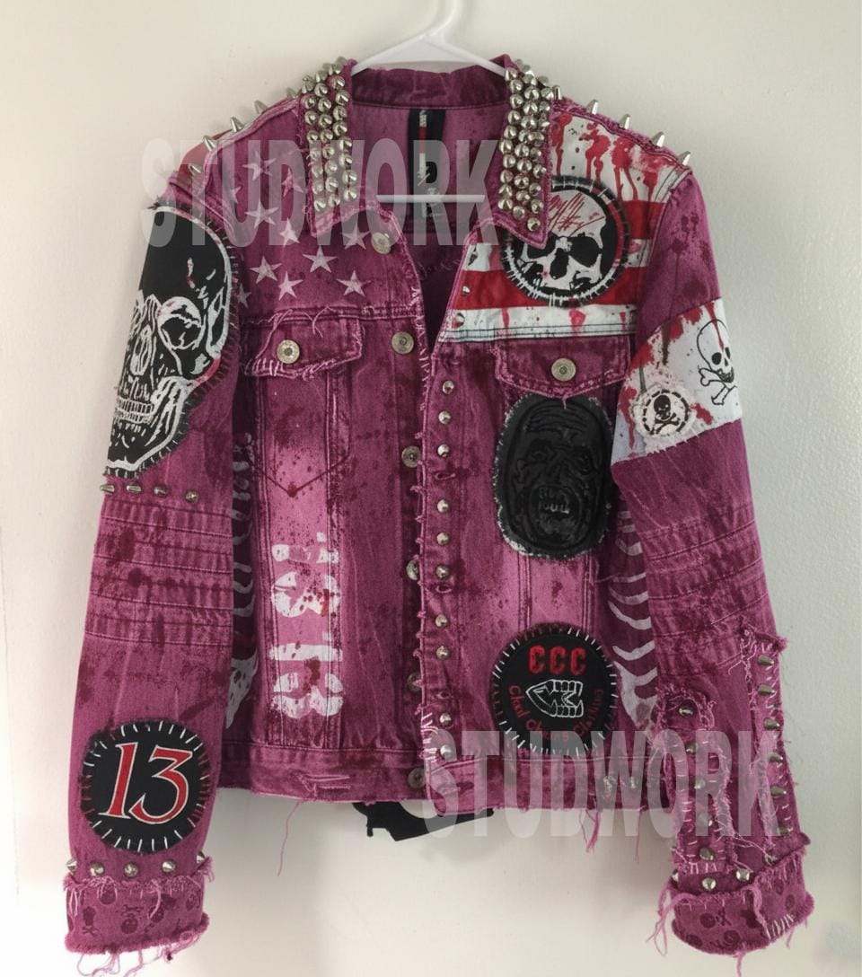 Blood Signal in Dust Thread Men’s Magenta Denim Jacket
