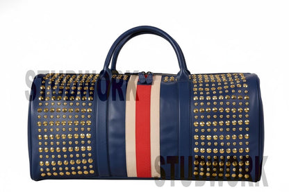 Grid Hide Blue Studded Duffel Bag