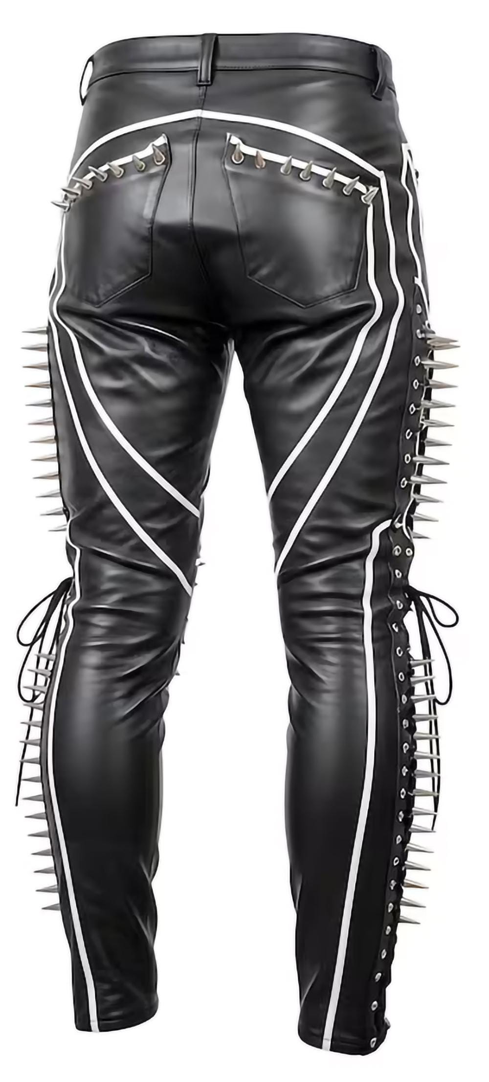 Gothic Punk Pants with Spikes, Mesh & Lace-Up Detailing